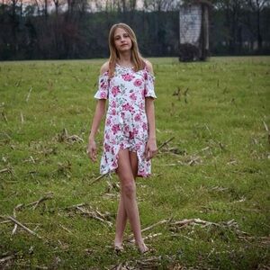 Girls One Step up cold shoulder romper dress.